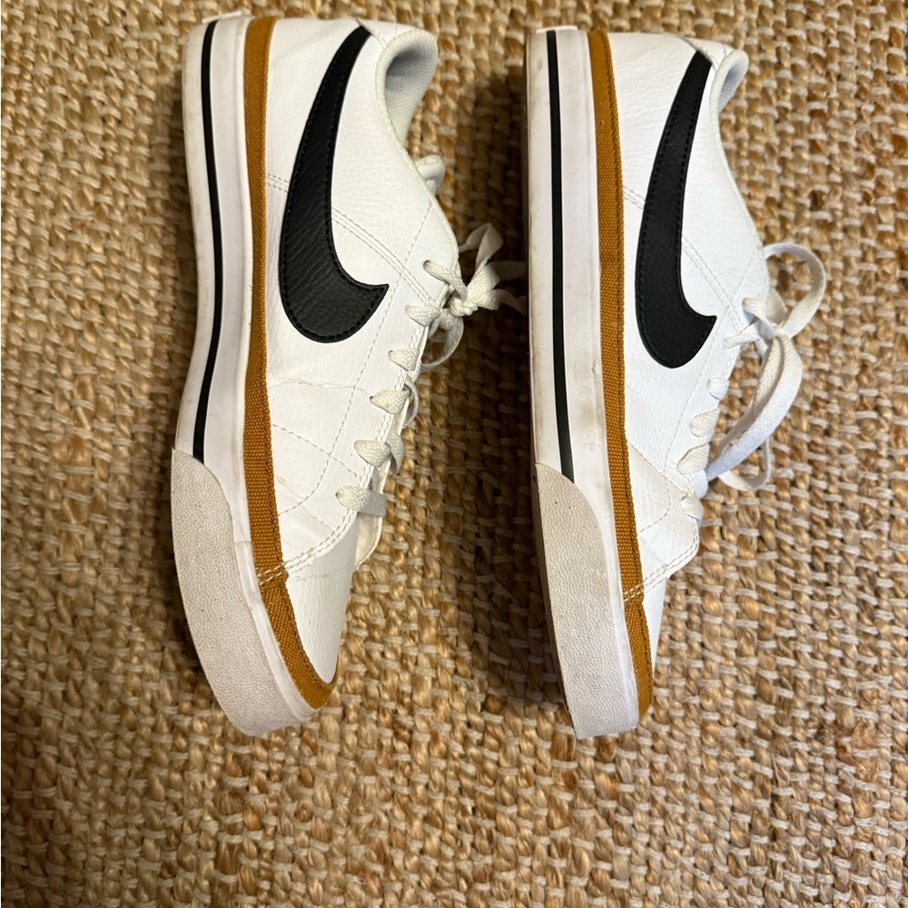 Nike White and Brown Sneakers with Black Swoosh